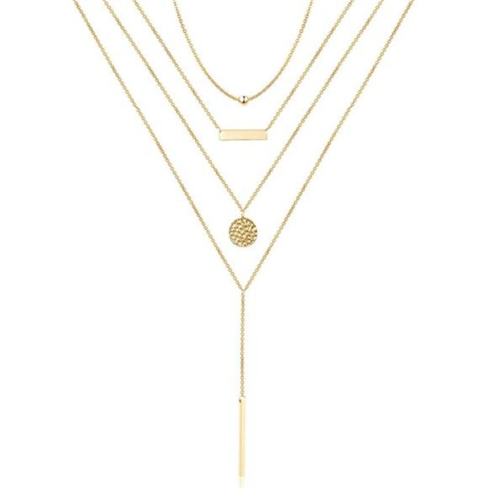Dainty Layered Choker Necklace, Handmade 14K Gold Plated Y Pendant